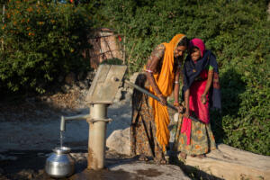 Devi and Gangli fetch water in the hamlet of Bhilwara in Banokda Village, Kumbhalgarh, Rajsamand. Since November 2014, Action Research and Training for Health has implemented the Taruni project in 467 villages in the districts of Udaipur and Rajsamand. The project employs an innovative model to deliver sexual and reproductive health information; community volunteers enable women to self-assess their pregnancy status, consult a telephone helpline, seek information and commodities from neighborhood entrepreneurs, and access reproductive health counseling and services at primary care clinics facilitated by escorted referral to specialists.