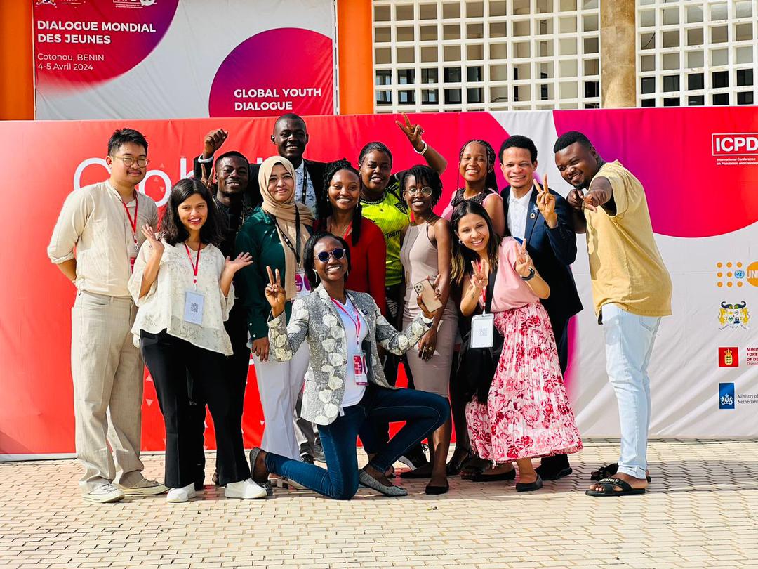 FP2030 youth focal points and staff at the UNFPA Global Youth Dialogue in Cotonou, Benin.