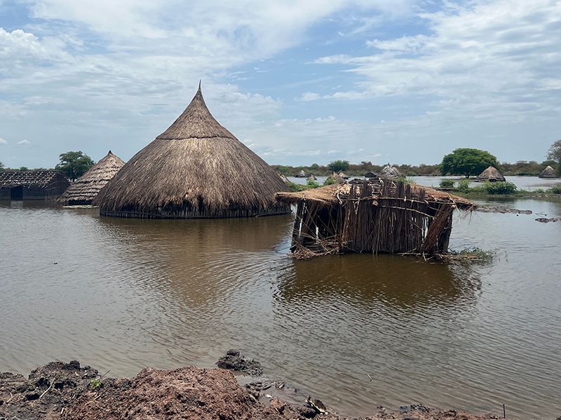 Flooded houses in Bentiu City, South Sudan